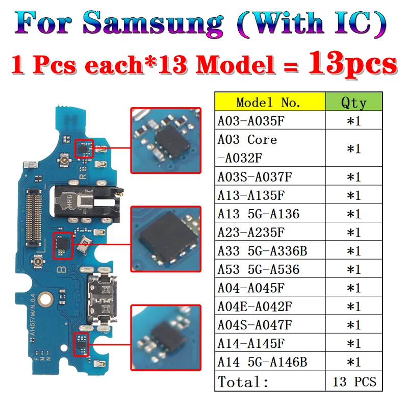 10 шт./лот, Usb Зарядное устройство, Порт, Гибкий кабель для Samsung Galaxy A03 Core A03S A13 A23 A33 A53 A04 A04E A04S A14, Зарядная плата 5G 2