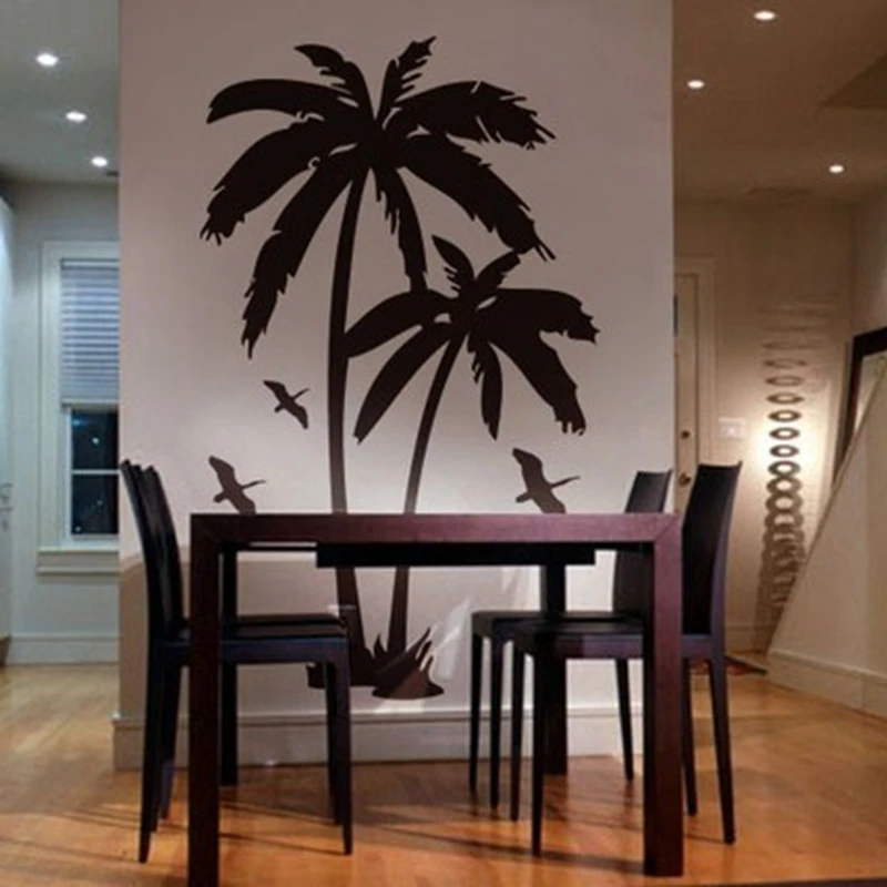183 см x 112 см Большие пальмы наклейка на стену, высокие пальмы с птицами виниловая настенная художественная наклейка для украшения дома бесплатная доставка 0