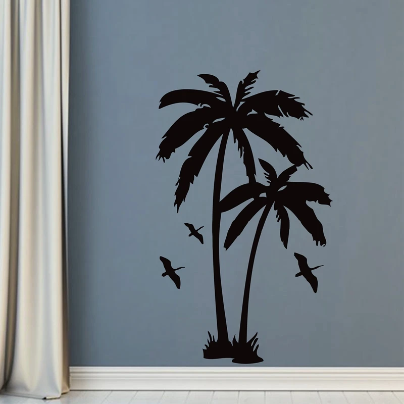 183 см x 112 см Большие пальмы наклейка на стену, высокие пальмы с птицами виниловая настенная художественная наклейка для украшения дома бесплатная доставка 2