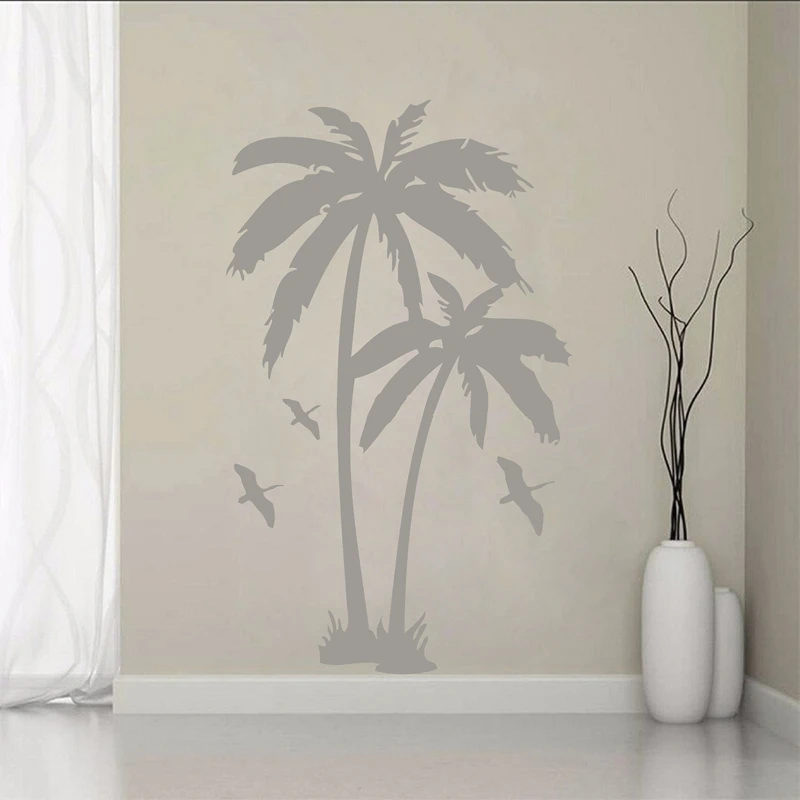 183 см x 112 см Большие пальмы наклейка на стену, высокие пальмы с птицами виниловая настенная художественная наклейка для украшения дома бесплатная доставка 4
