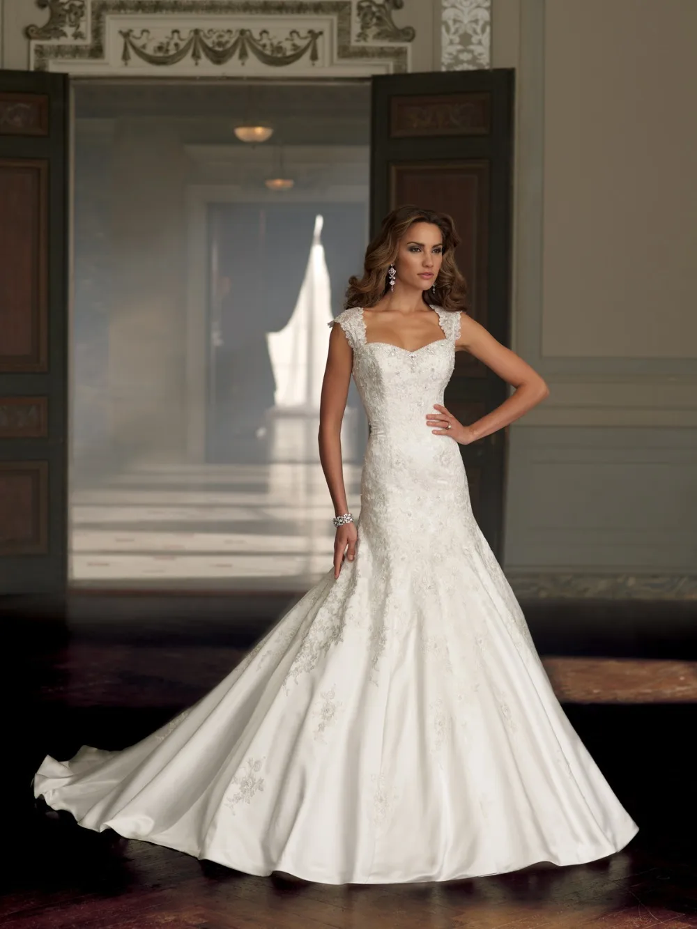 2019 novo elegante sereia beading querida vestido de cetim white/marfim vestidos de noiva personalizado- feito wedding dress 1