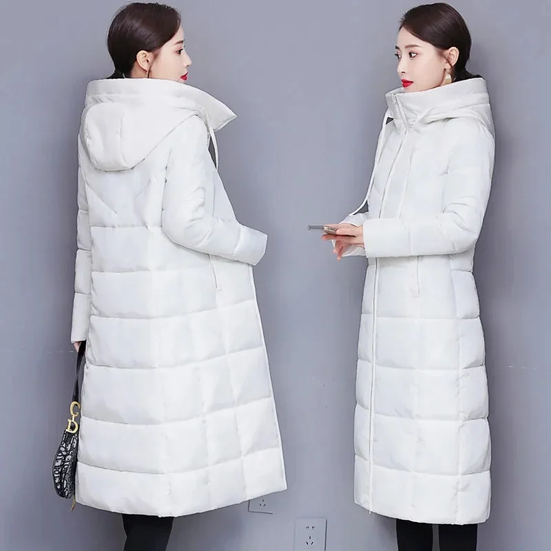 2023 Новая женская парка, Зимняя куртка, Длинные пальто, толстое теплое пуховое хлопковое базовое пальто, Модная тонкая верхняя одежда в корейском стиле 2