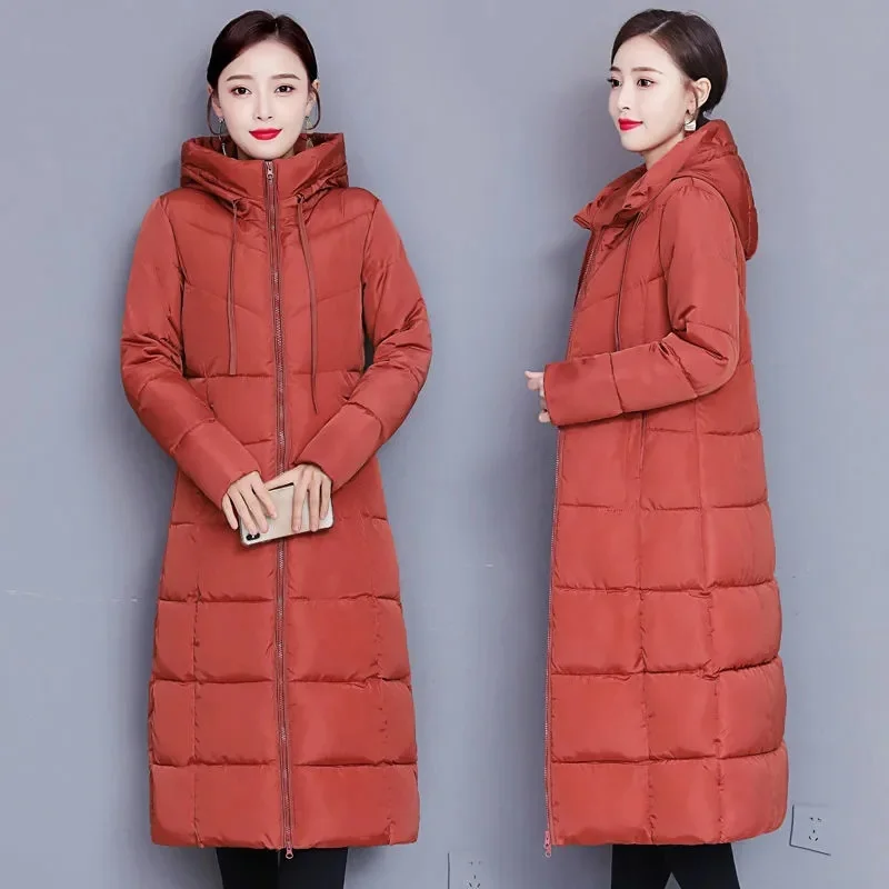 2023 Новая женская парка, Зимняя куртка, Длинные пальто, толстое теплое пуховое хлопковое базовое пальто, Модная тонкая верхняя одежда в корейском стиле 3