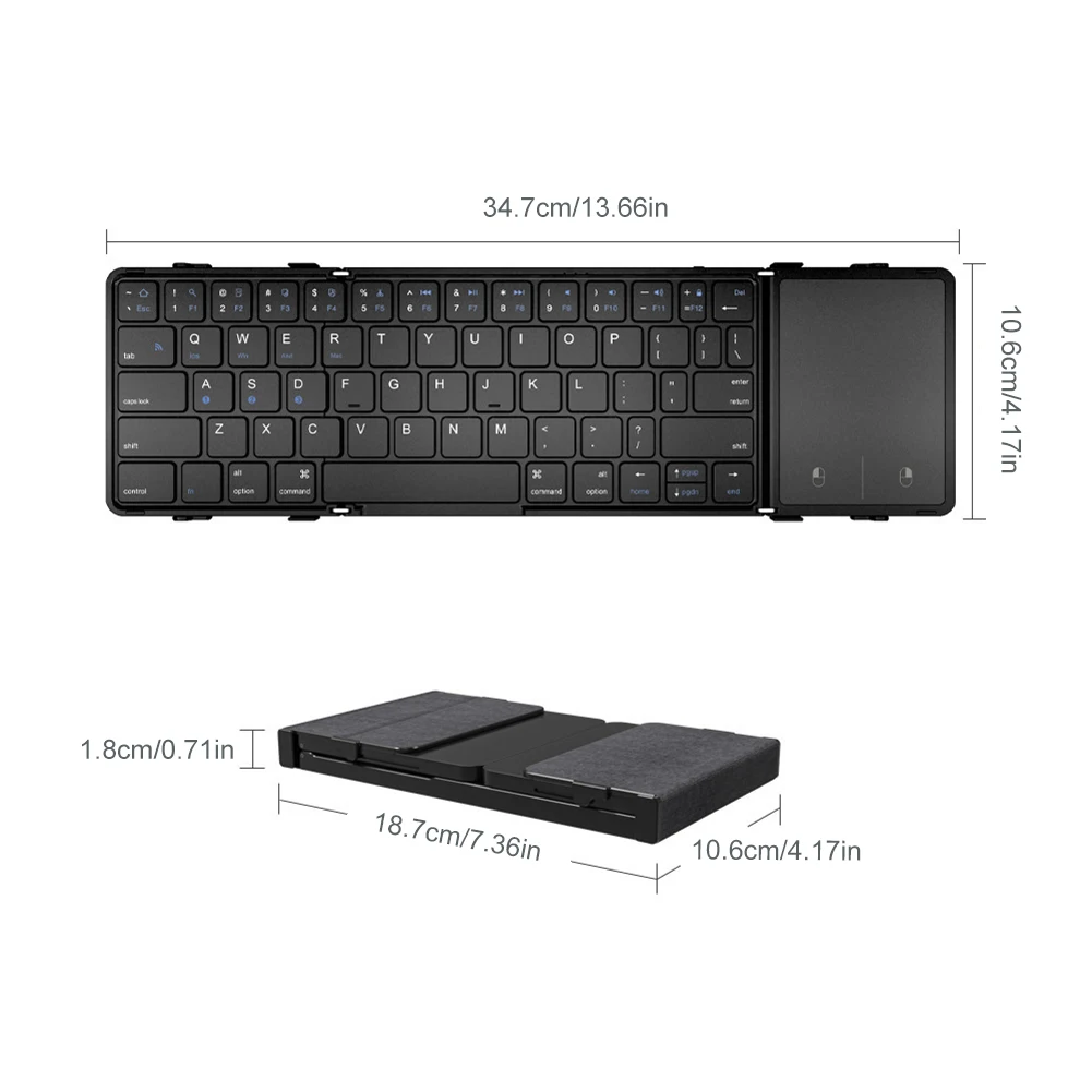 210 мАч, сенсорная / цифровая трехскладная клавиатура, перезаряжаемая, совместимая с Bluetooth, для планшета Ipad, телефона, испанской беспроводной клавиатуры 5