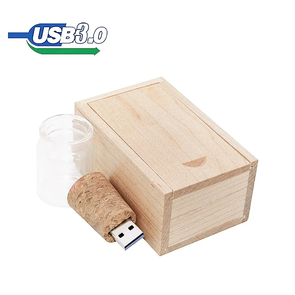 30 шт. деревянная коробка + бутылка для пожеланий USB 3,0 флэш-накопитель 8 ГБ 16 ГБ 32 ГБ 64 ГБ стеклянная карта памяти дрейфующая бутылка U диск свадебный подарок 1