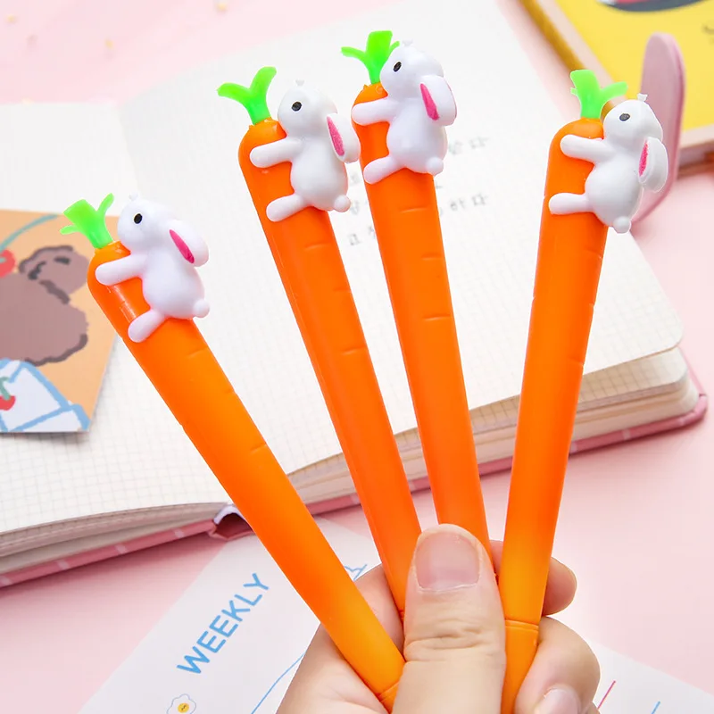 4 шт./компл., креативные мультяшные гелевые ручки с кроликом и Морковью, Ручка для подписи на экзамене, 0,5 мм, черная заправка, Школьные канцелярские принадлежности Kawaii 0