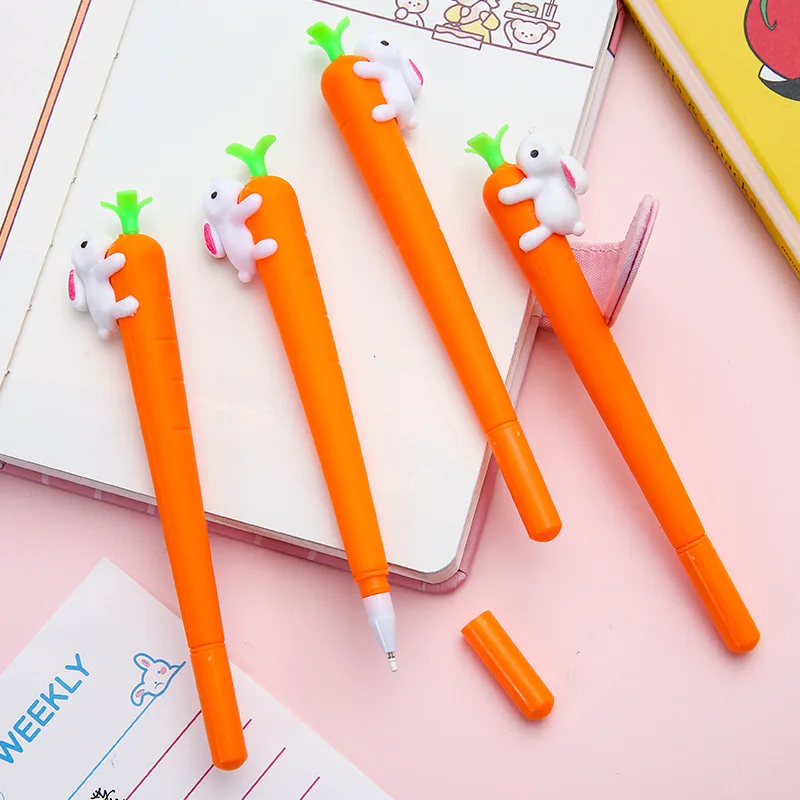 4 шт./компл., креативные мультяшные гелевые ручки с кроликом и Морковью, Ручка для подписи на экзамене, 0,5 мм, черная заправка, Школьные канцелярские принадлежности Kawaii 2