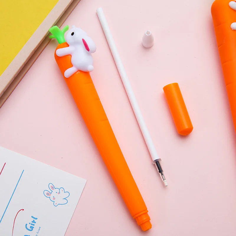 4 шт./компл., креативные мультяшные гелевые ручки с кроликом и Морковью, Ручка для подписи на экзамене, 0,5 мм, черная заправка, Школьные канцелярские принадлежности Kawaii 4