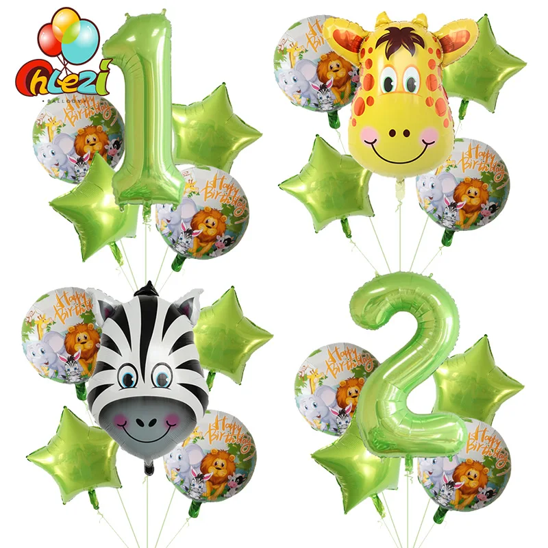 5 шт. Набор воздушных шаров для Дня рождения лесных животных, 40 дюймов, Зеленый номер, Гелиевый баллон, Лев, Тигр, Жираф, декор для вечеринки в честь дня рождения, Детский душ 0