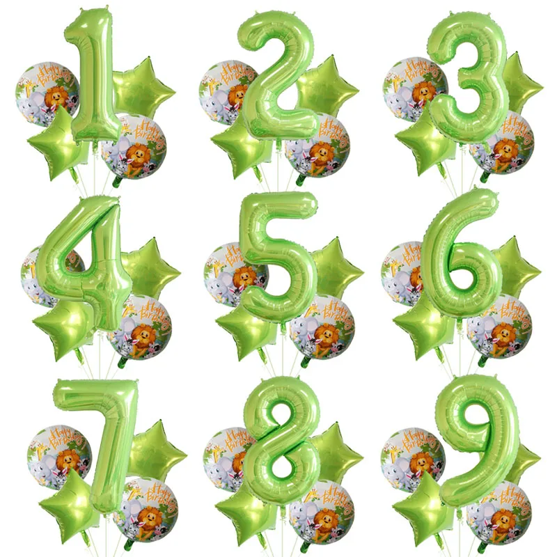 5 шт. Набор воздушных шаров для Дня рождения лесных животных, 40 дюймов, Зеленый номер, Гелиевый баллон, Лев, Тигр, Жираф, декор для вечеринки в честь дня рождения, Детский душ 1