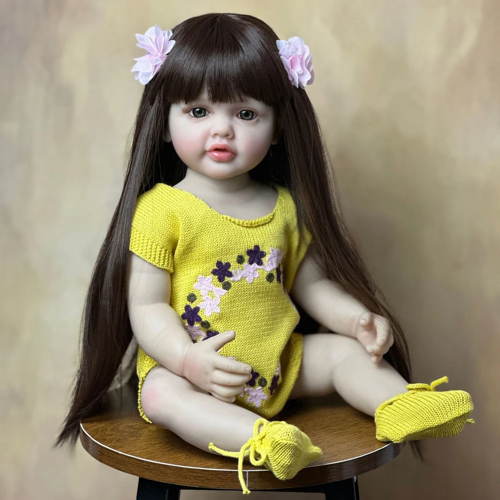 55 см Милая имитация Принцессы, успокаивающая кукла-Реборн, длинные волосы, гель для тела, моющаяся, съедобная игрушка для рук для девочек 0