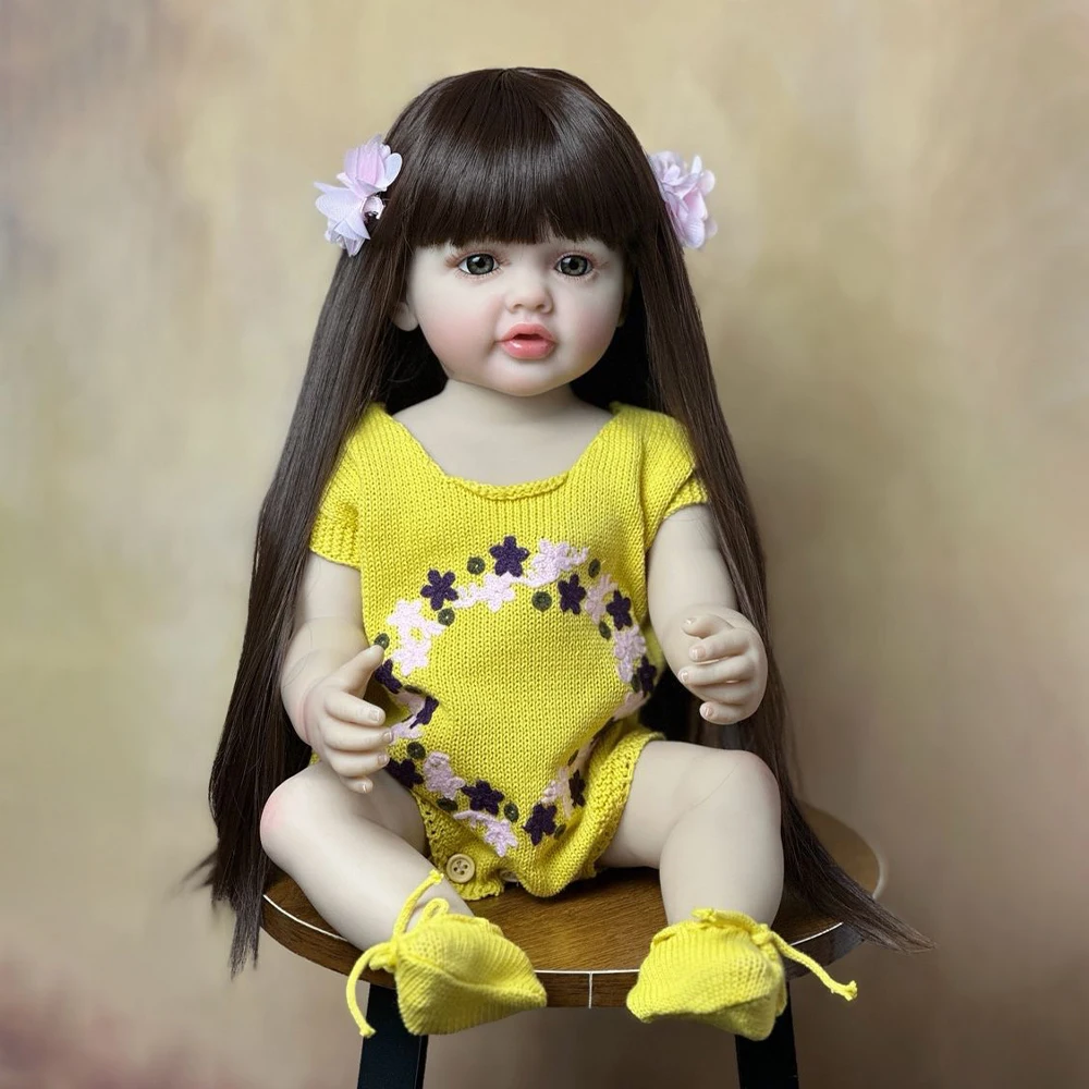 55 см Милая имитация Принцессы, успокаивающая кукла-Реборн, длинные волосы, гель для тела, моющаяся, съедобная игрушка для рук для девочек 1