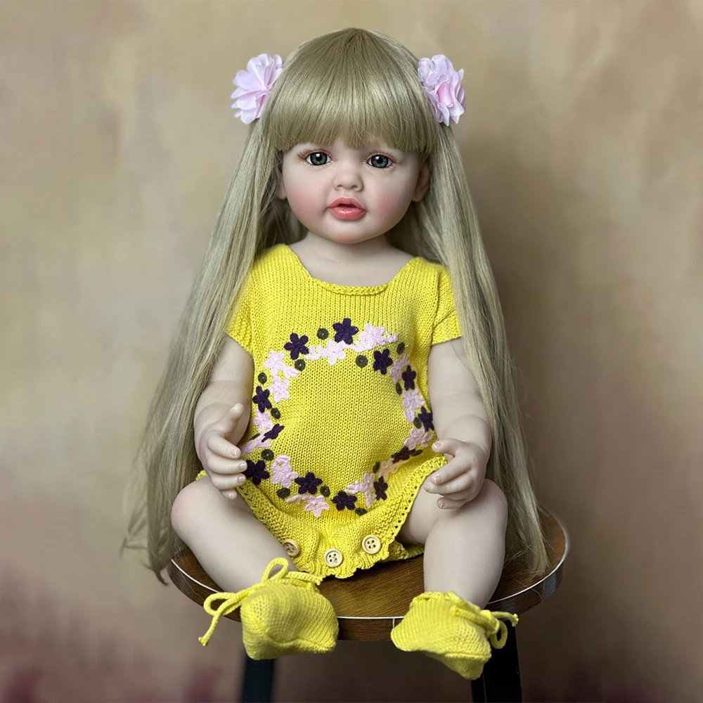 55 см Милая имитация Принцессы, успокаивающая кукла-Реборн, длинные волосы, гель для тела, моющаяся, съедобная игрушка для рук для девочек 2