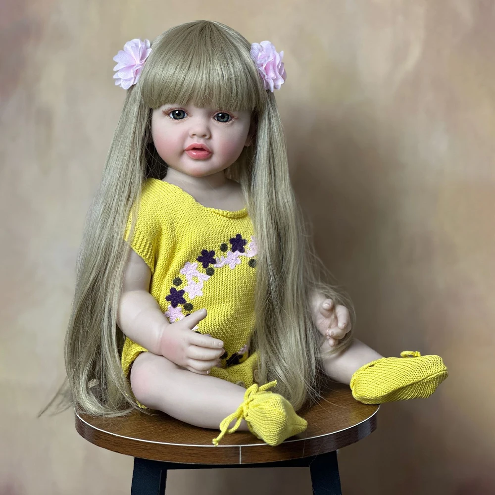 55 см Милая имитация Принцессы, успокаивающая кукла-Реборн, длинные волосы, гель для тела, моющаяся, съедобная игрушка для рук для девочек 3