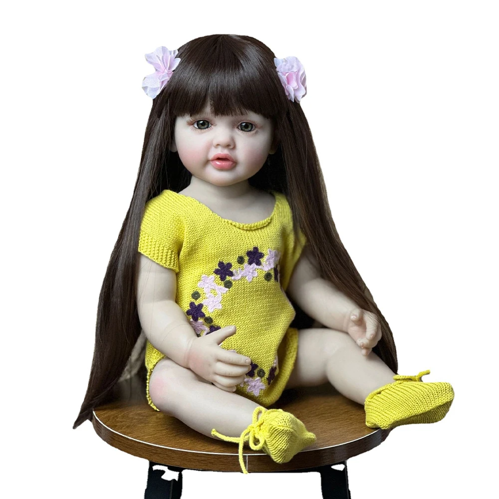55 см Милая имитация Принцессы, успокаивающая кукла-Реборн, длинные волосы, гель для тела, моющаяся, съедобная игрушка для рук для девочек 4