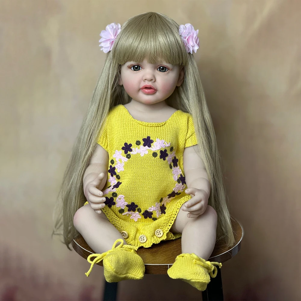 55 см Милая имитация Принцессы, успокаивающая кукла-Реборн, длинные волосы, гель для тела, моющаяся, съедобная игрушка для рук для девочек 5