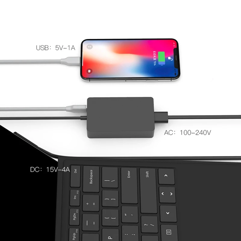 65 Вт для зарядного устройства для ноутбука Surface Pro Быстрая зарядка Адаптер переменного тока с USB-портом Адаптер переменного тока для ноутбука Surface Go 2