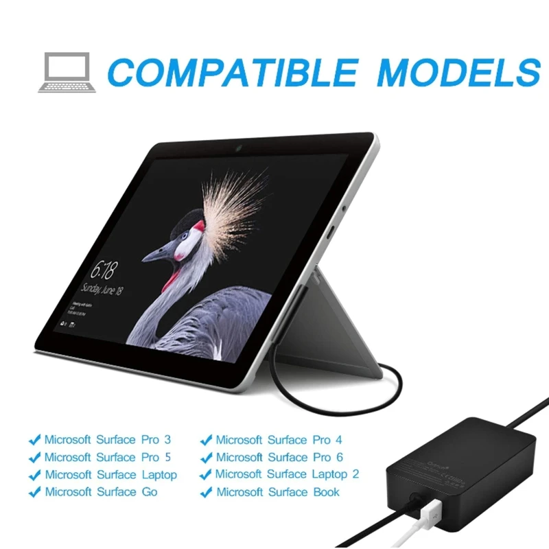65 Вт для зарядного устройства для ноутбука Surface Pro Быстрая зарядка Адаптер переменного тока с USB-портом Адаптер переменного тока для ноутбука Surface Go 4