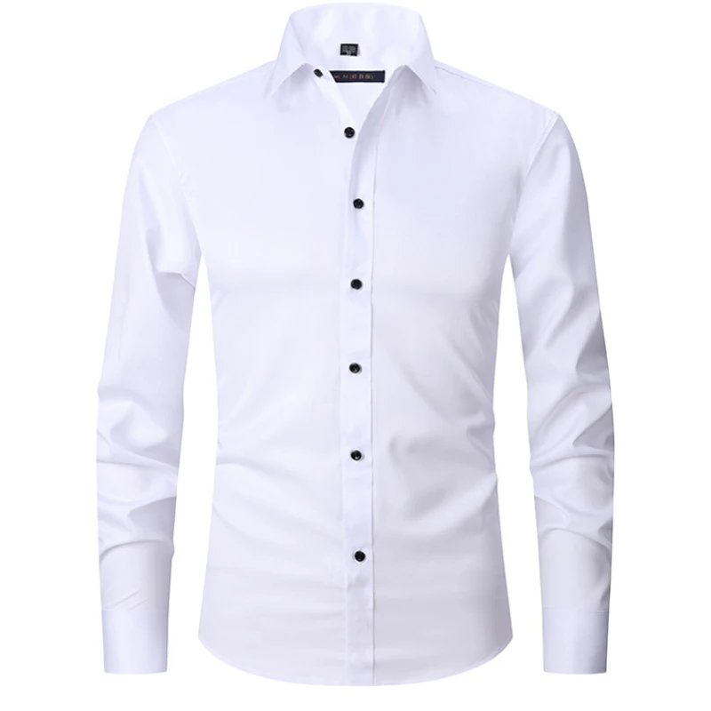 6XL 8XL, новая весенне-осенняя однотонная рубашка Большого размера, мужская, с длинным модным рукавом, Не железная, деловая, повседневная, Белая, большая 2