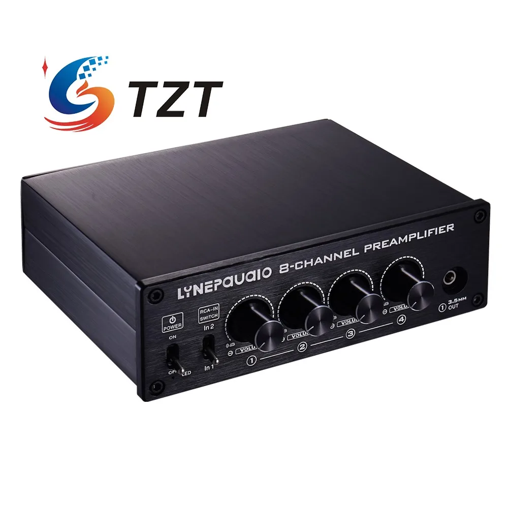 8-канальный предусилитель TZT Усилитель-распределитель звука с двумя входными и восемью выходными портами RCA 3,5 мм B981 4