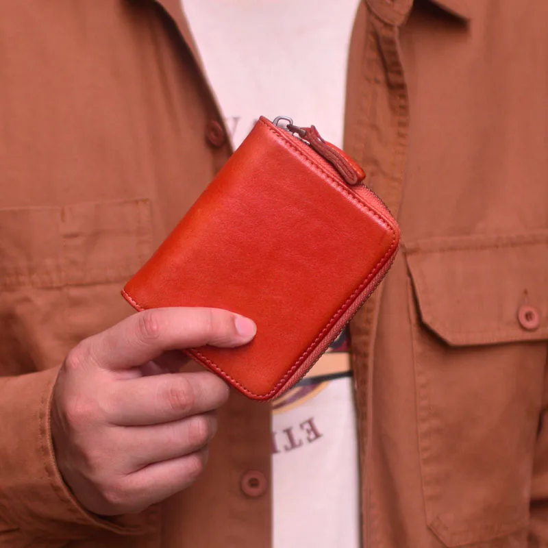 AETOO, винтажный кошелек с несколькими слотами на молнии для монет, деловой повседневный портативный кошелек для хранения, кожаный короткий дизайн 0