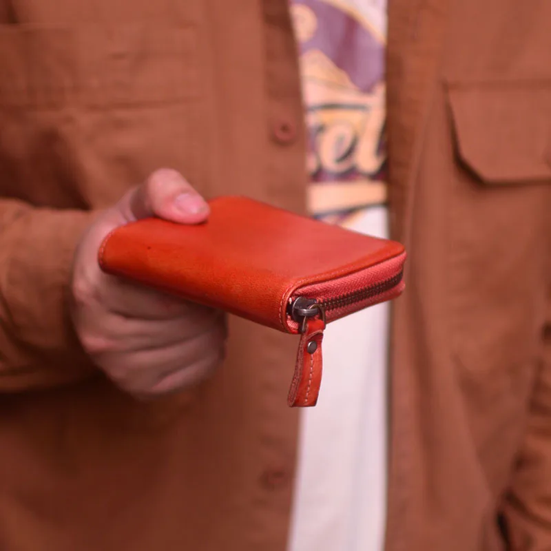 AETOO, винтажный кошелек с несколькими слотами на молнии для монет, деловой повседневный портативный кошелек для хранения, кожаный короткий дизайн 1