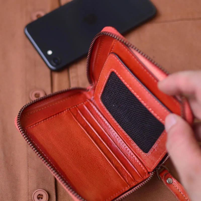 AETOO, винтажный кошелек с несколькими слотами на молнии для монет, деловой повседневный портативный кошелек для хранения, кожаный короткий дизайн 4