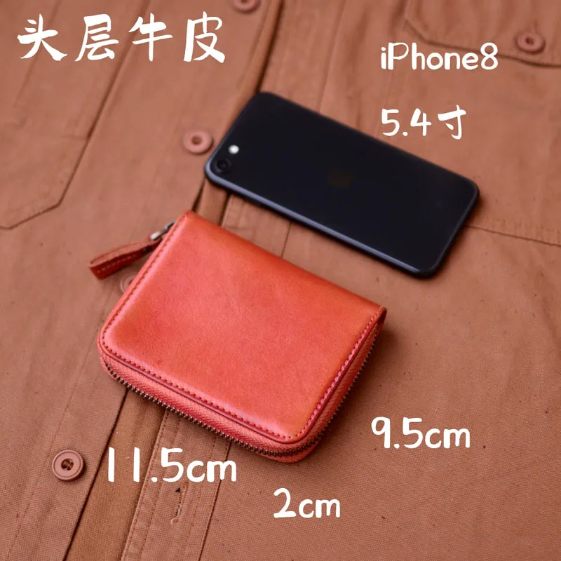 AETOO, винтажный кошелек с несколькими слотами на молнии для монет, деловой повседневный портативный кошелек для хранения, кожаный короткий дизайн 5