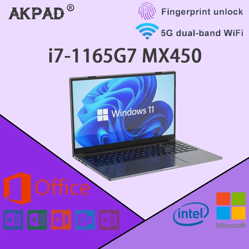 AKPAD МАКС 64 ГБ оперативной памяти МАКС 2 ТБ SSD Игровой Ноутбук с 15,6-дюймовым IPS-экраном Intel Core I7-1165G7 MX450 2G Ноутбук RJ45 Windows 10 11 Pro 0