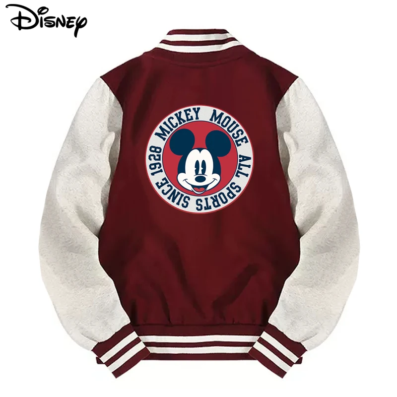 Disney 2022, Новое Поступление, Хлопковый топ с рукавами в рубчик, Модный принт с логотипом Микки Мауса, Повседневная бейсбольная куртка-бомбер, Свободный кардиган, пальто 0