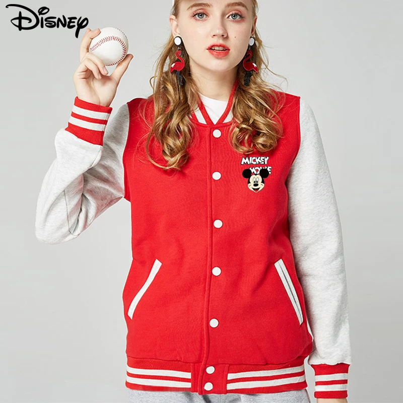 Disney 2022, Новое Поступление, Хлопковый топ с рукавами в рубчик, Модный принт с логотипом Микки Мауса, Повседневная бейсбольная куртка-бомбер, Свободный кардиган, пальто 2