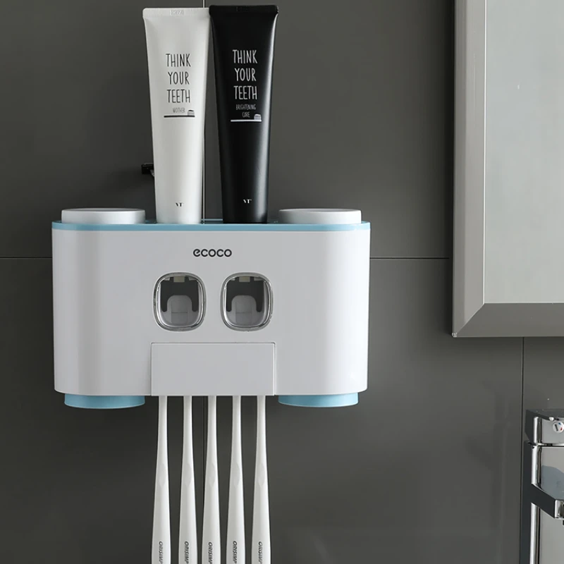 ECOCO Новый Настенный Автоматический Дозатор зубной пасты с 4 чашками, Адсорбционная подставка для хранения зубных щеток, Аксессуары для ванной комнаты 1