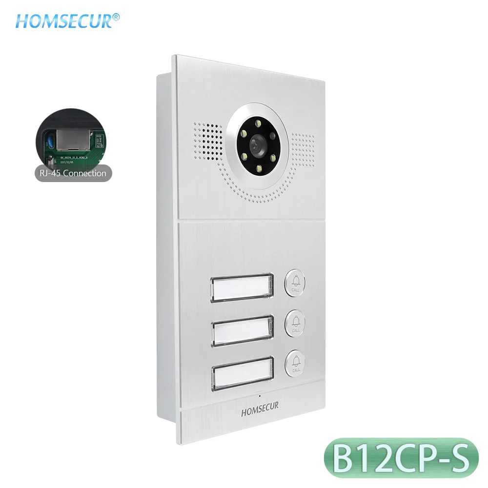 HOMSECUR 1.0MP PoE Powered 110 ° Водонепроницаемая Камера Для Наружного Дверного Звонка B12CP-S Скрытого Монтажа Для 3 Квартир IP-Видеодомофон 0