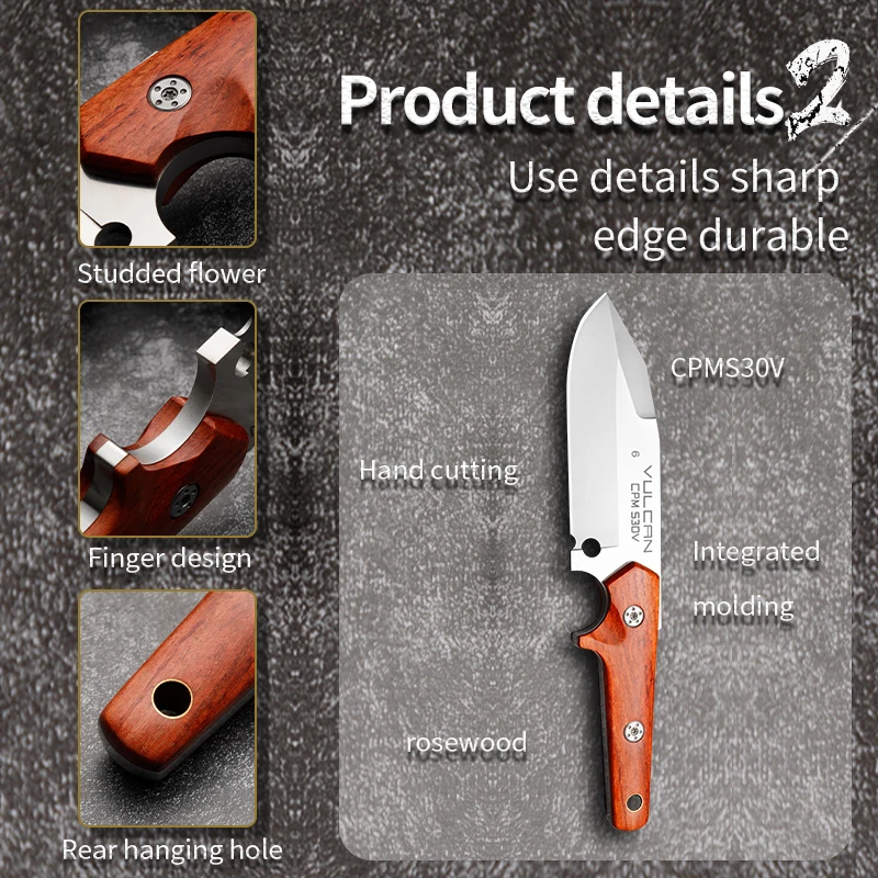 HUANGFU Фиксированный нож Кемпинг охотничий нож с ручкой из сандалового дерева CPM530V лезвие Тактический нож для выживания в дикой природе EDC инструмент открытый нож 1