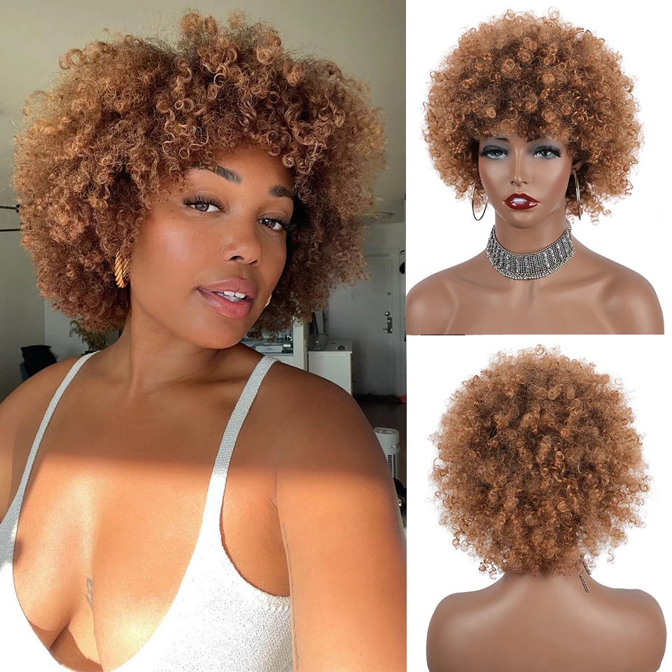 I's a wig Короткие афро-кудрявые коричневые синтетические парики для женщин Темно-коричневые натуральные парики для ежедневного использования из термостойкого волокна 2