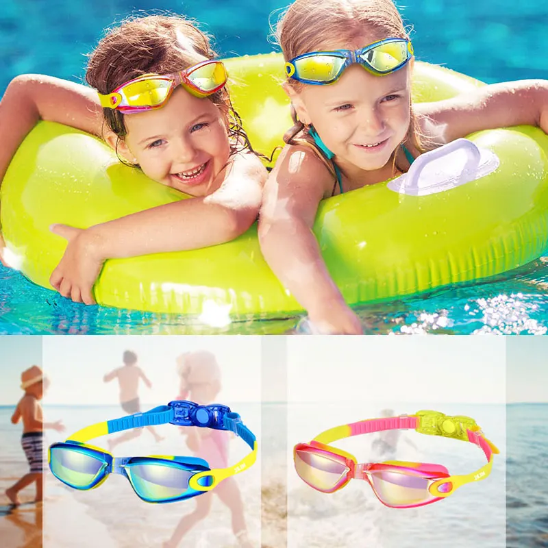 JSJM Профессиональные красочные детские силиконовые очки для плавания, Противотуманные УФ-очки для плавания, Водонепроницаемые силиконовые очки для плавания для детей 4