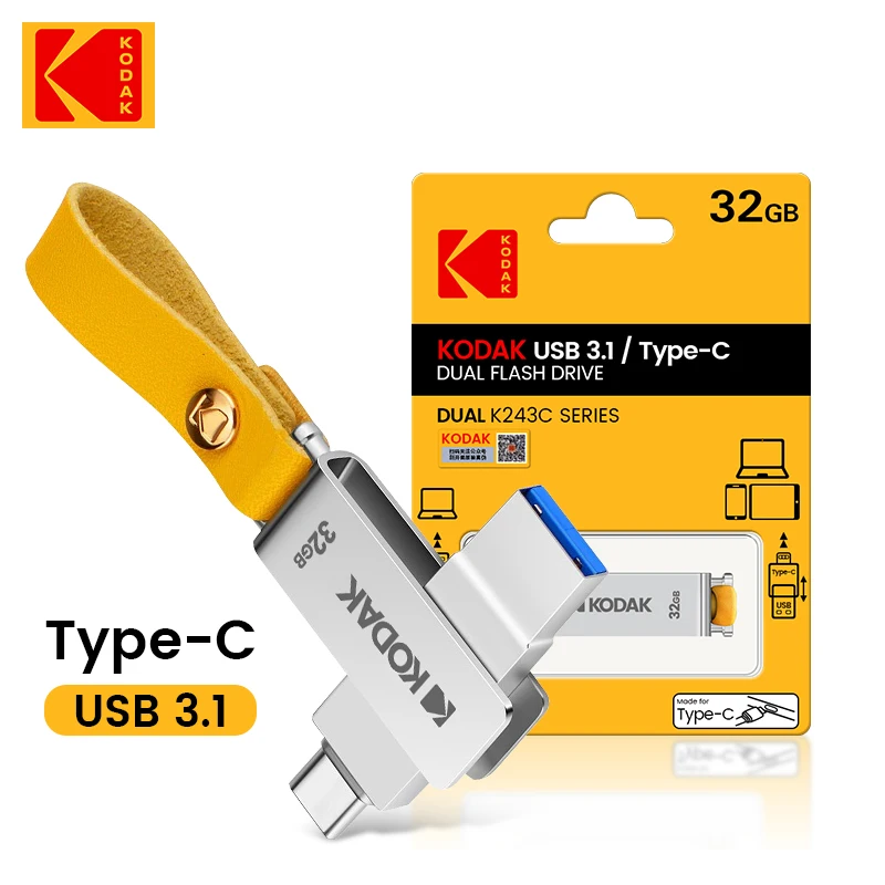 Kodak OTG USB флэш-накопитель 128 ГБ Type C Флешка K243C Металлическая USB3.1 64 ГБ 132 ГБ 2 в 1 U-дисковый накопитель для ключей Смартфон Ноутбук 2