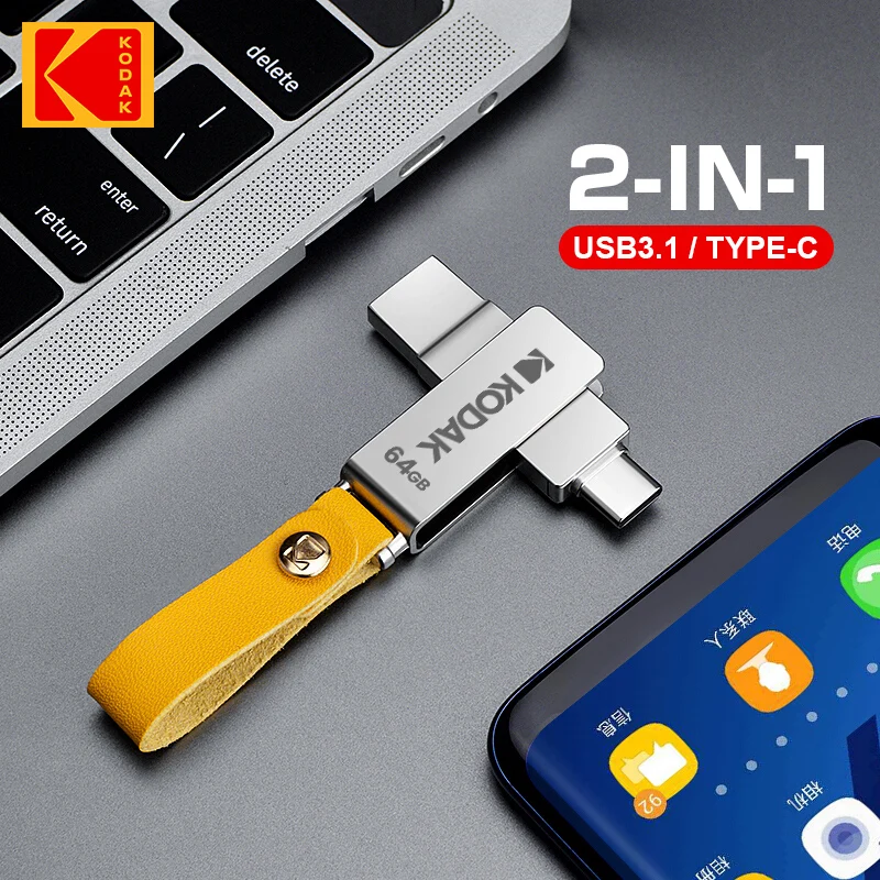 Kodak OTG USB флэш-накопитель 128 ГБ Type C Флешка K243C Металлическая USB3.1 64 ГБ 132 ГБ 2 в 1 U-дисковый накопитель для ключей Смартфон Ноутбук 3
