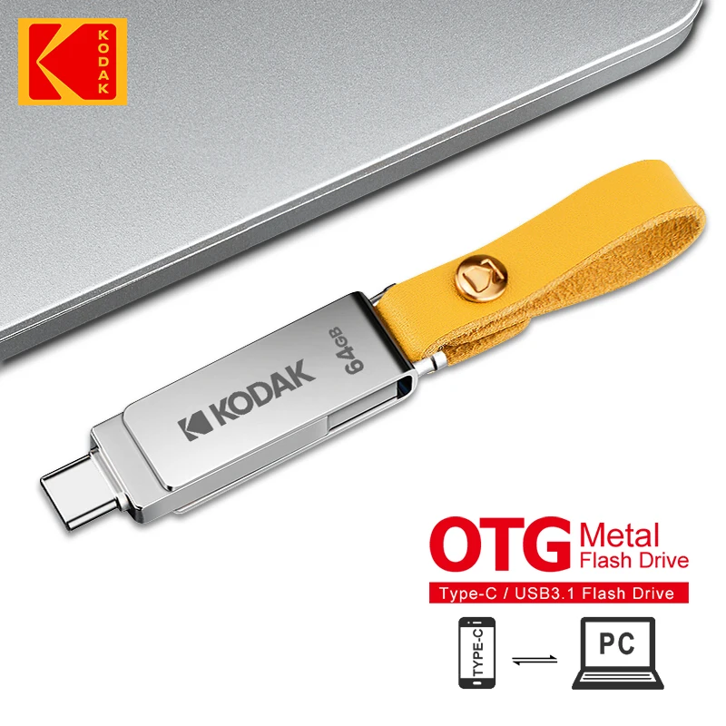 Kodak OTG USB флэш-накопитель 128 ГБ Type C Флешка K243C Металлическая USB3.1 64 ГБ 132 ГБ 2 в 1 U-дисковый накопитель для ключей Смартфон Ноутбук 5