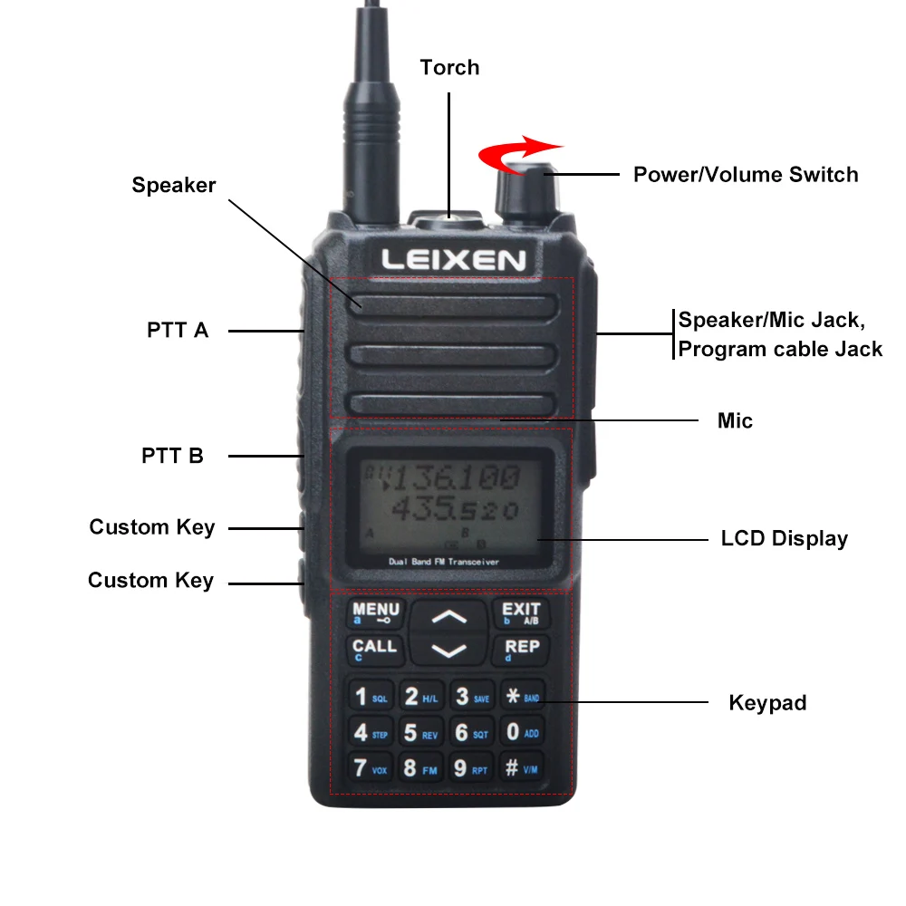 LEIXEN UV-25D 20 Вт Реальная 10-20 км Портативная рация VHF 136-174 МГц UHF 400-480 МГц Двухдиапазонный Двойной режим ожидания Двойной Прием VOX FM-радио 3