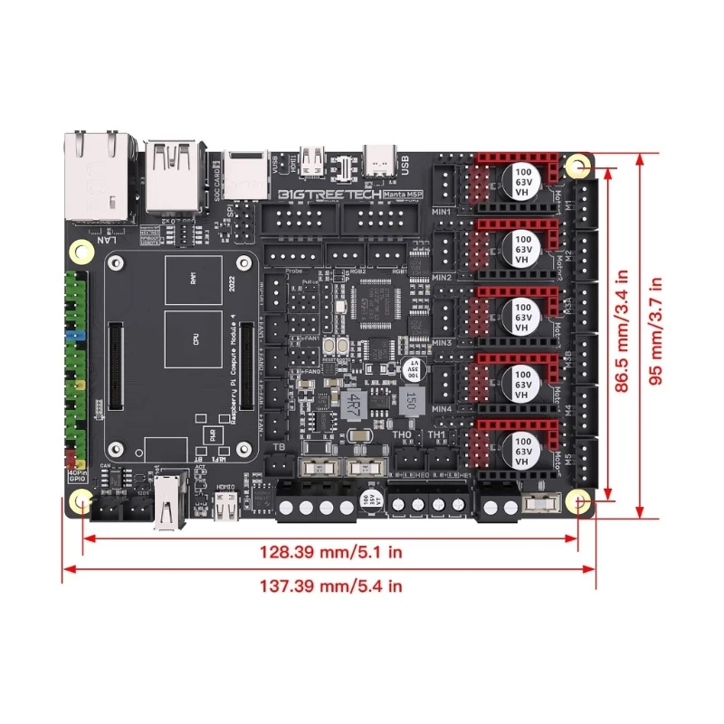 Manta M5P V1.0 32-Битная плата управления Поддерживает 5 Шаговых драйверов TMC2209 TMC5160, работающих для системы Klipper 3D принтер Accs 5