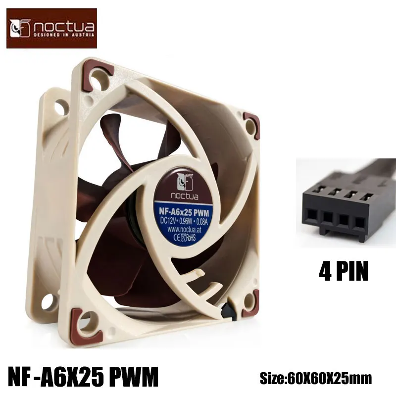 Noctua NF-A6X25 60x60x25 мм 12 В/5 В 3pin/4pin PWM Интеллектуальный Контроль Температуры SSO Магнитоустойчивый Подшипник 6 см Вентилятор 0