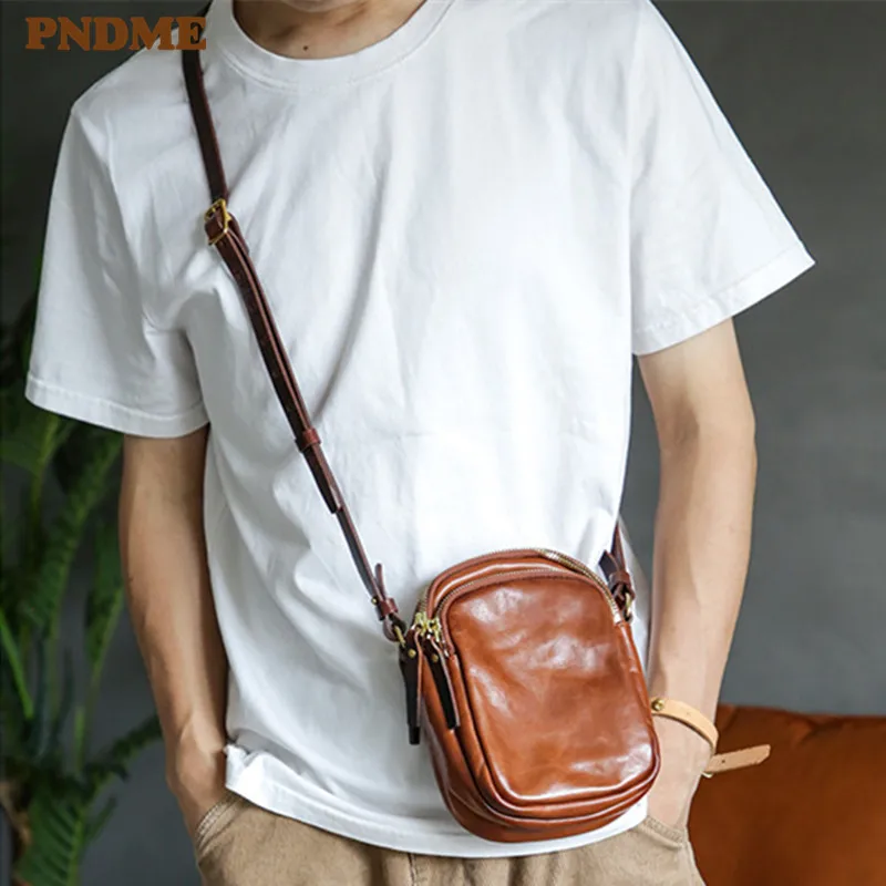 PNDME Простая повседневная высококачественная мужская сумка для мобильного телефона из натуральной кожи, легкая, хит продаж, сумка через плечо 0