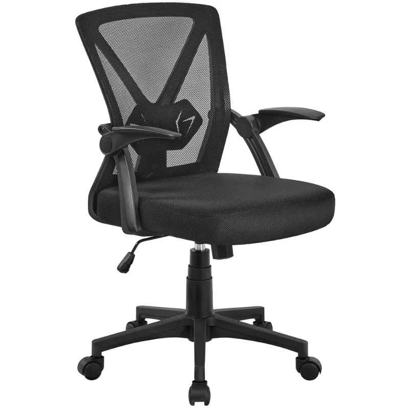 SMILE MART Регулируемое Эргономичное сетчатое офисное кресло с откидывающимися подлокотниками на 90 ° для домашнего офиса, черное рабочее кресло, игровое кресло 1