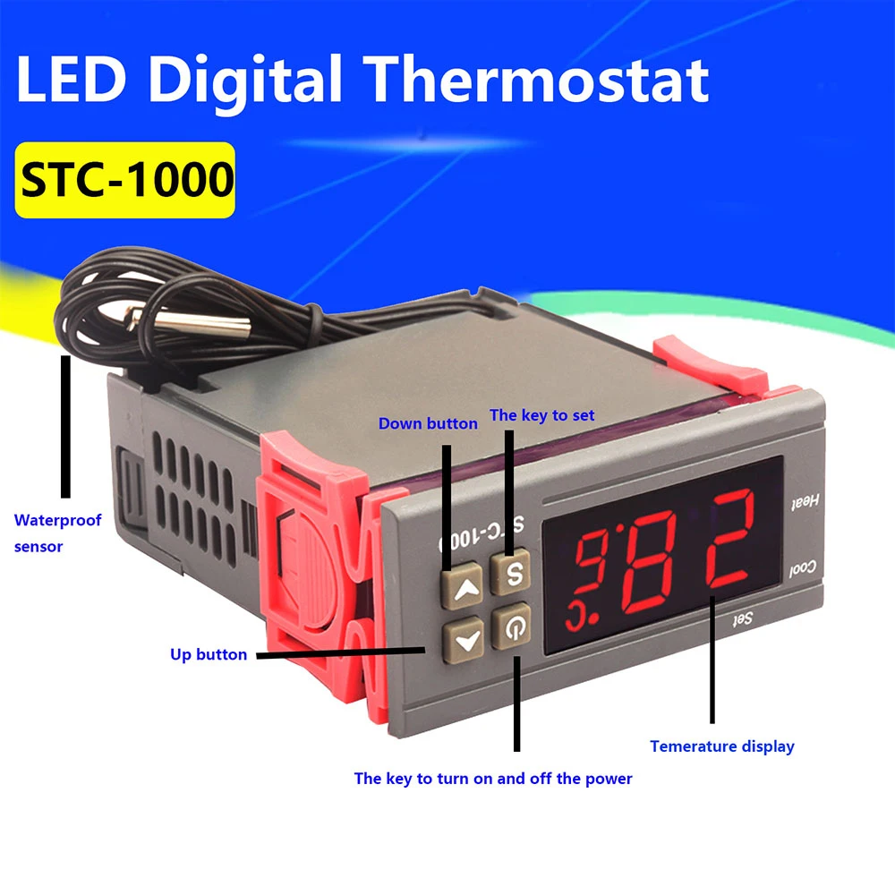 STC-1000 STC 1000 12 В 24 В 220 В СВЕТОДИОДНЫЙ Цифровой Термостат для Инкубатора Регулятор Температуры Терморегулятор Реле Нагрева Охлаждения 0
