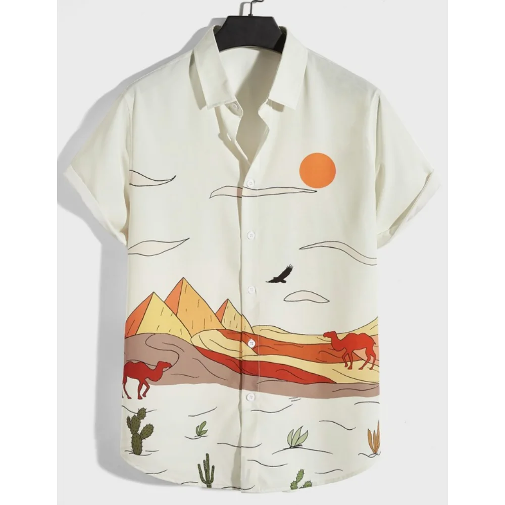 Sunrise Мужская рубашка Повседневная Модная Гавайская рубашка С коротким рукавом Простая 3d рубашка для мужчин на пуговицах Пляжная повседневная мужская одежда Лето 0