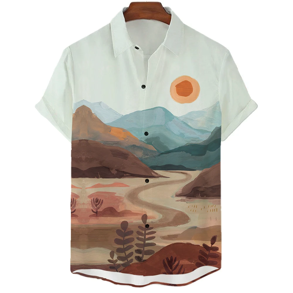Sunrise Мужская рубашка Повседневная Модная Гавайская рубашка С коротким рукавом Простая 3d рубашка для мужчин на пуговицах Пляжная повседневная мужская одежда Лето 2