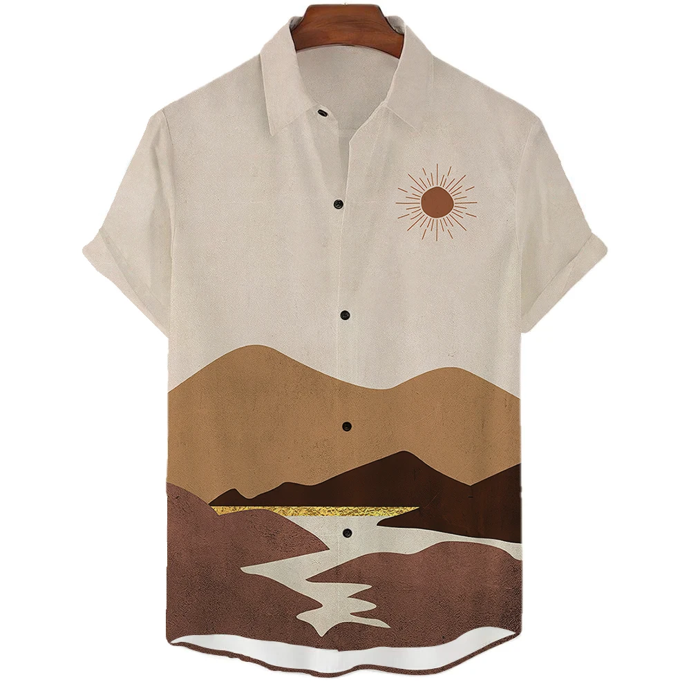 Sunrise Мужская рубашка Повседневная Модная Гавайская рубашка С коротким рукавом Простая 3d рубашка для мужчин на пуговицах Пляжная повседневная мужская одежда Лето 4