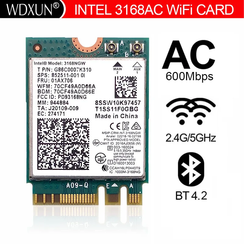 intel 3168AC ac3168 Беспроводная двухдиапазонная беспроводная сетевая карта 600 Мбит/с WiFi модуль 3168ngw NGFF M.2 802.11ac bluetooth 4.2 0