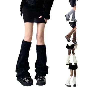 Y51E Женский расклешенный Свободный чехол для ног, Зимние пушистые однотонные гетры, уличная одежда